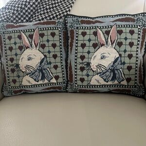 Vintage Bunny Tapestry Throw Pillows - Pair 12x12